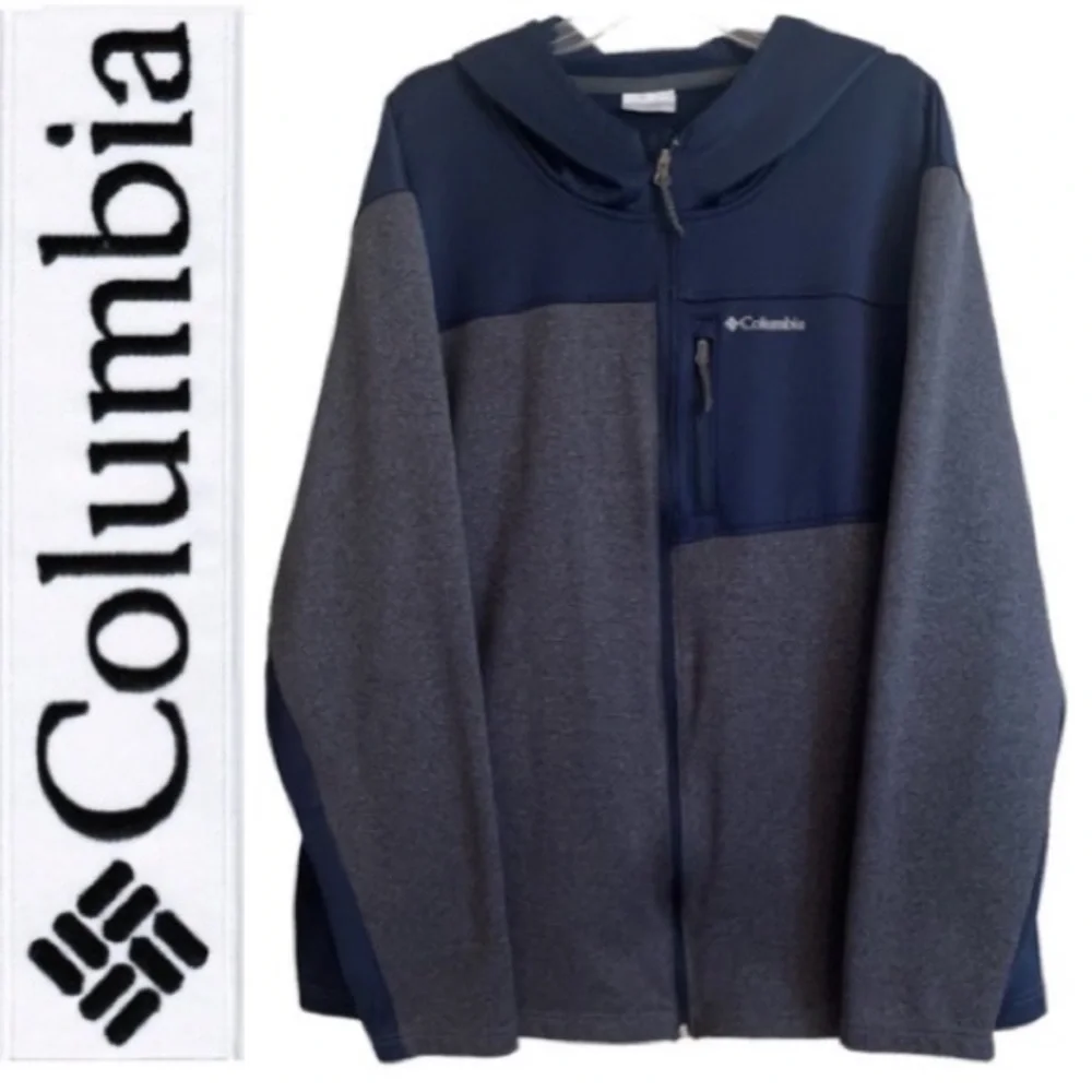 Columbia Fleece Lined Hooded All Season Performance Jacket Navy Blue & Gray